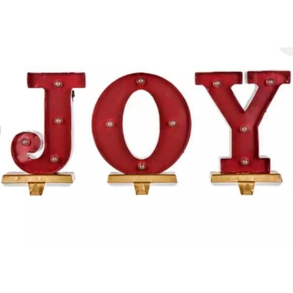 Glitzhome Christmas Marquee LED Lighted Red Joy Stocking Holders 3 Piece - Picture 3 of 3